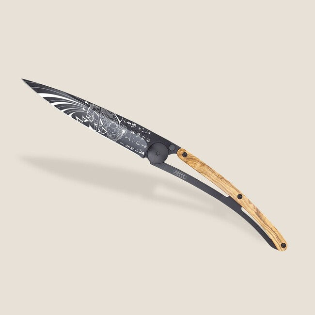 Deejo Schließmesser Tattoo Samourair Black olive wood