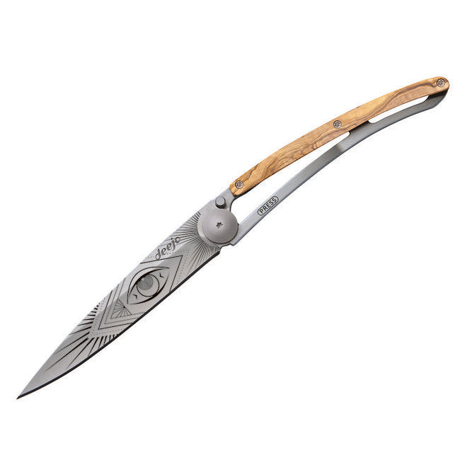 Deejo Tattoo Schließmesser, olive wood Vision