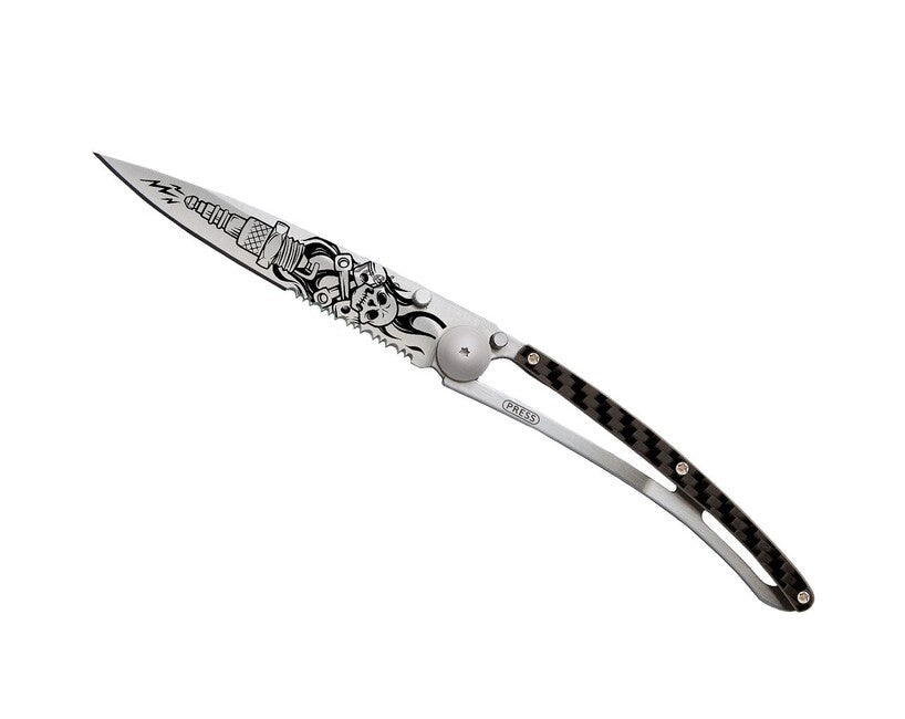 Deejo Tattoo Serration schließmesser titan-carbonfaser biker