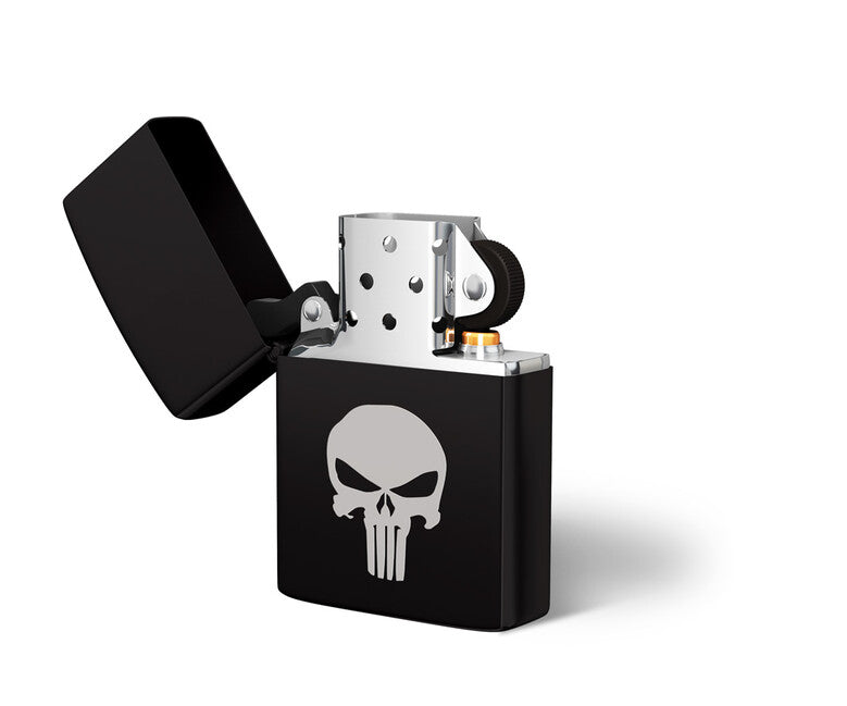 DRAGOWA Benzinfeuerzeug mit Punisher-Gravierung, schwarz