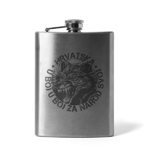 DRAGOWA gravierter Flachmann „U boj u boj za narod svoj“ Wolf, 210 ml