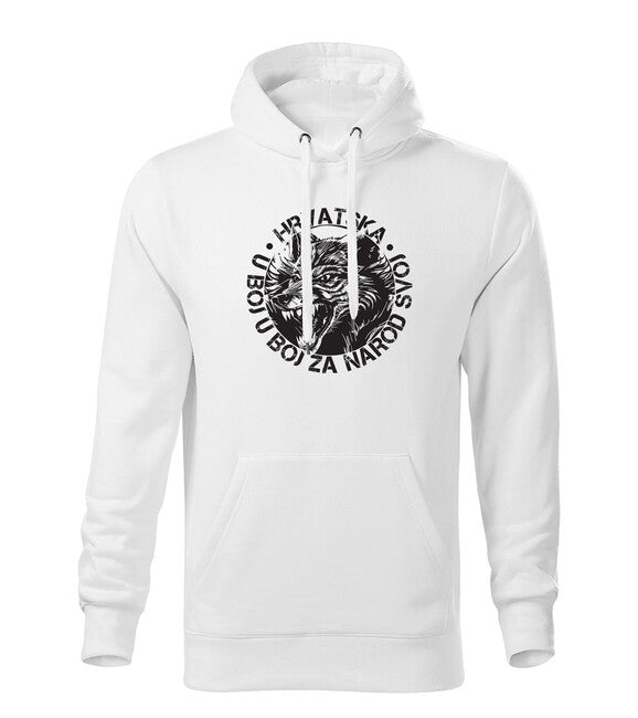 DRAGOWA herren-Kapuzenpullover HR Wolf „u boj u boj za narod svoj“, weiß
