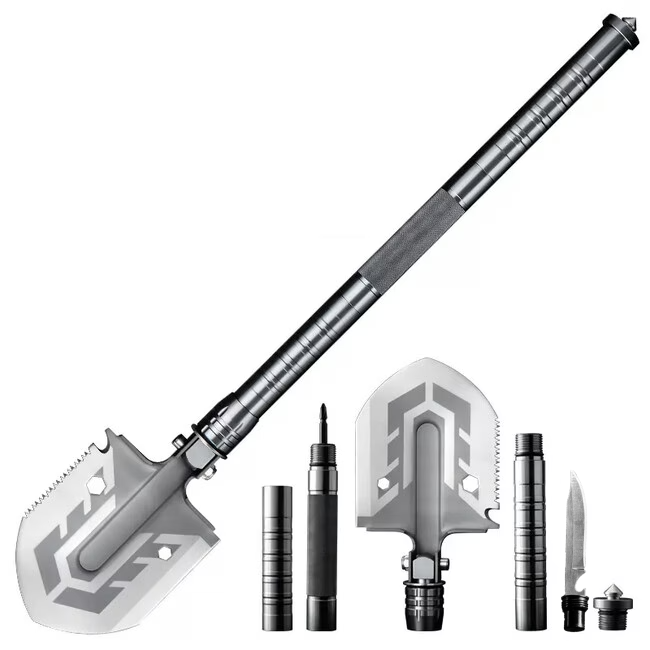 DRAGOWA TACTICAL Cara klappbare multifunktionsschaufel mit scheide, silber