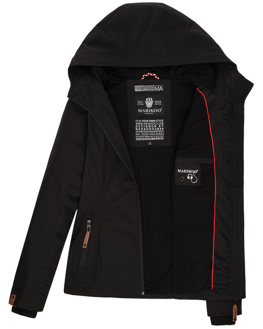 Marikoo BROMBEERE damen-Übergangsjacke mit kapuze, schwarz
