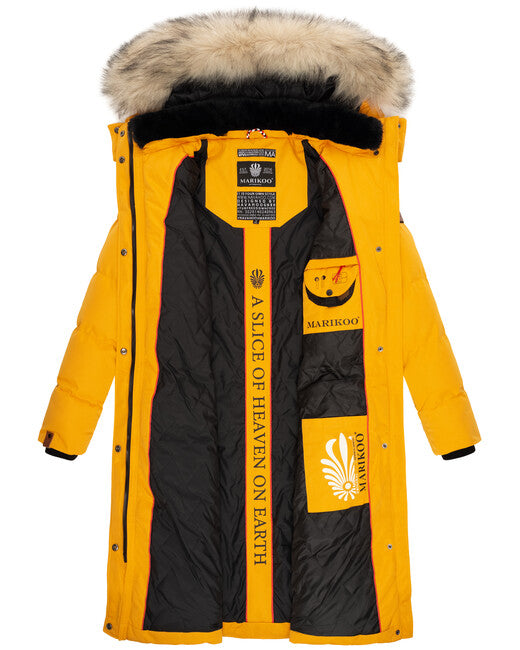 Marikoo Schneesternchen damen-Winterjacke mit Kapuze, gelb