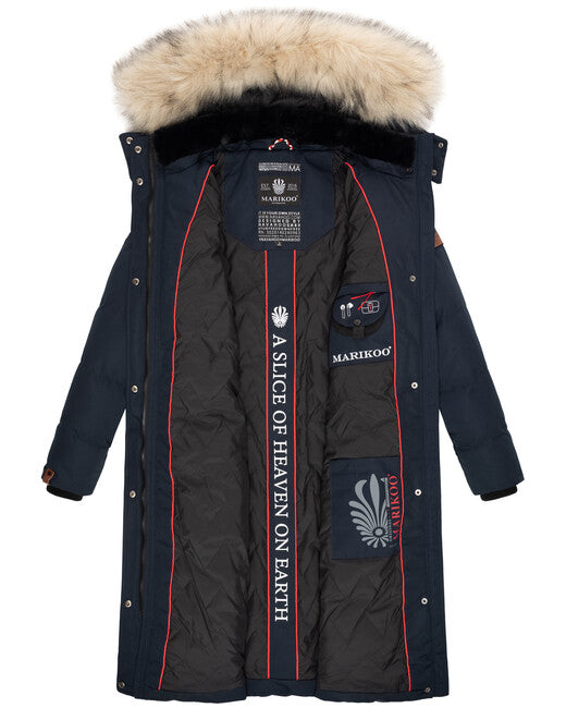 Marikoo Schneesternchen damen-Winterjacke mit Kapuze, Navy