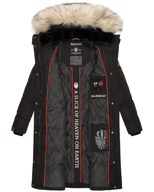 Marikoo Schneesternchen damen-Winterjacke mit Kapuze, schwarz