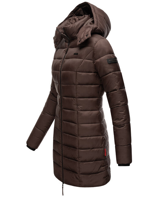 Marikoo Abendsternchen damen-Steppmantel mit Kapuze, dark choco