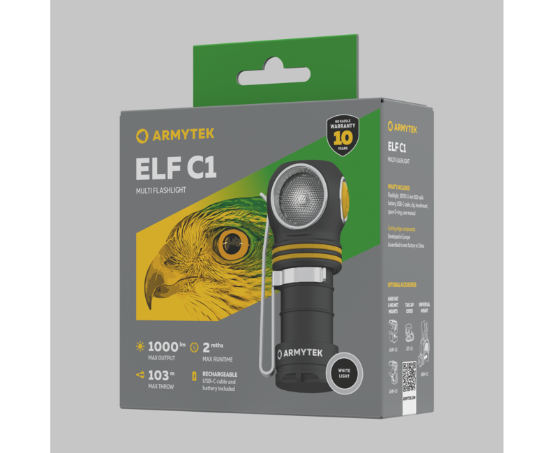 ArmyTek Elf C1 USB-C LED-Handlampe mit Akkubetrieb 1000 lm, weiße