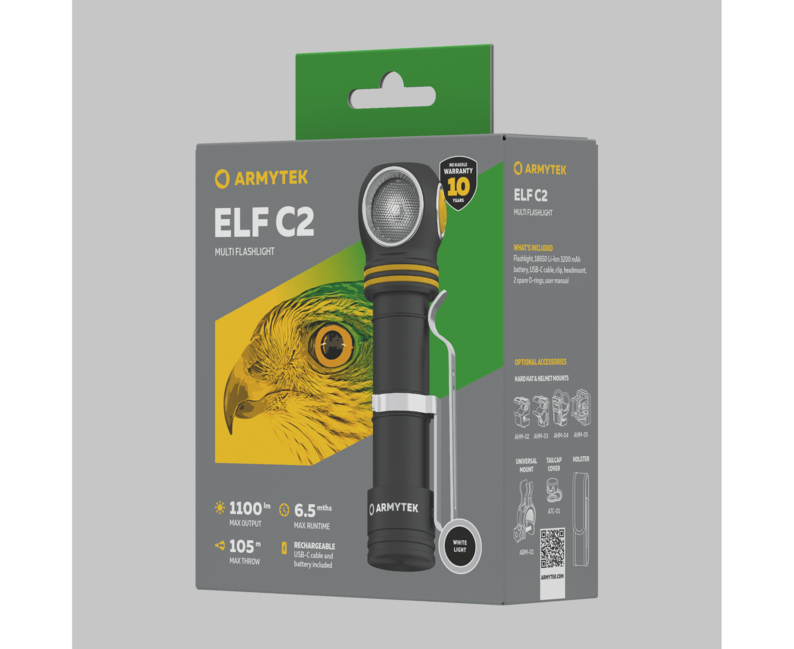 ArmyTek Elf Stirnlampe usb-c weiße led-handlampe mit akkubetrieb 1100 lm, weiß