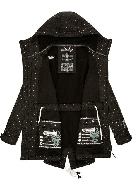 Marikoo ZIMTZICKE damen-winter-softshelljacke mit kapuze, schwarz gepunktet