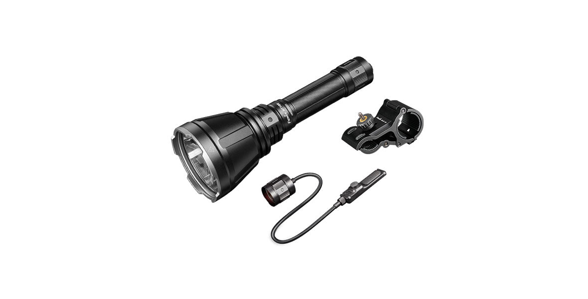 Fenix HT18R Jagdtaschenlampe, AER-05 Kabelschalter und ALG-18 Waffenmontagesatz