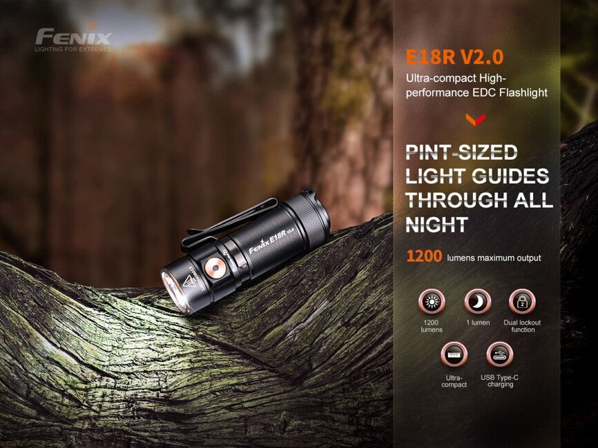 Fenix E18R V2.0 GE Rechargeable Flashlight, Black
