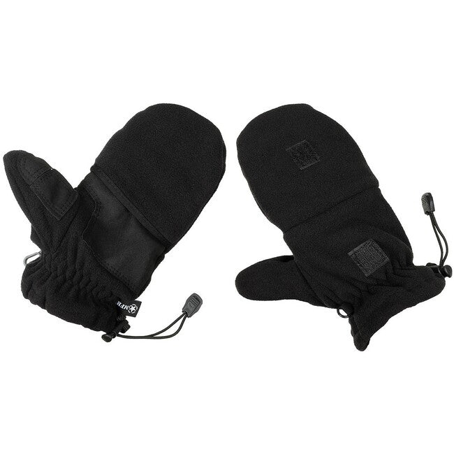 MFH Fleece-Fäustlinge mit Kordelzugschlaufen, schwarz