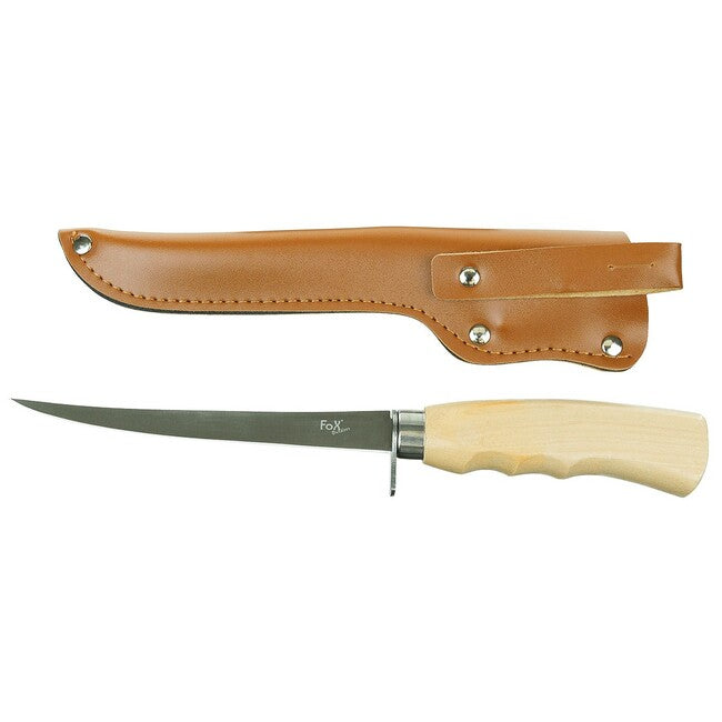 Fox Outdoor Klassisches Filetiermesser Griff aus Birkenholz mit Scheide