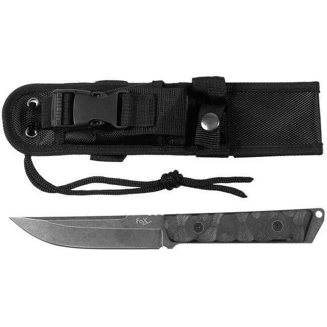 Fox Fighter messer, g10 griff, mit scheide, schwarz