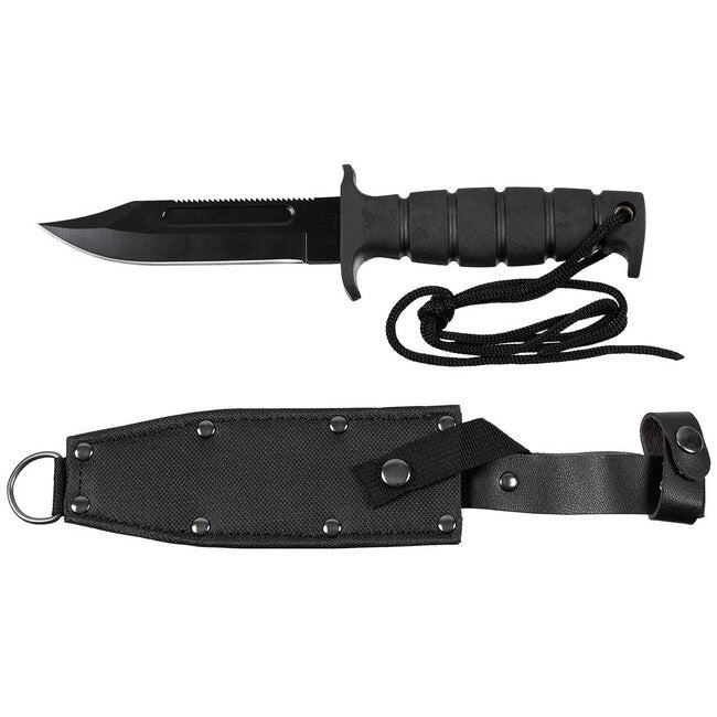 Fox Outdoor Pilot messer, schwarz, gummigriff, mit scheide