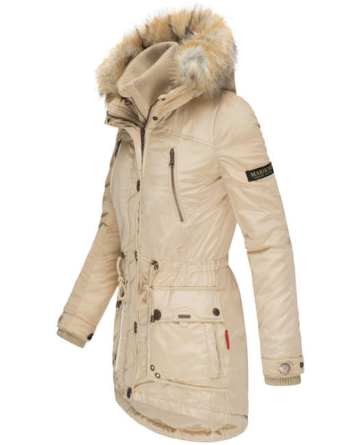 Marikoo Grinsekatze damen-Winterjacke mit Kapuze, beige