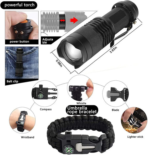 DRAGOWA Tactical Camping Emergency Survival Kit Ash, Large