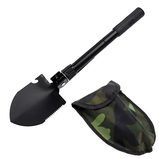 DRAGOWA Tactical Outdoor Πολυλειτουργικό Διπλώσιμο Φτυάρι με Τσεκούρι και Θήκη Ember, Μαύρο