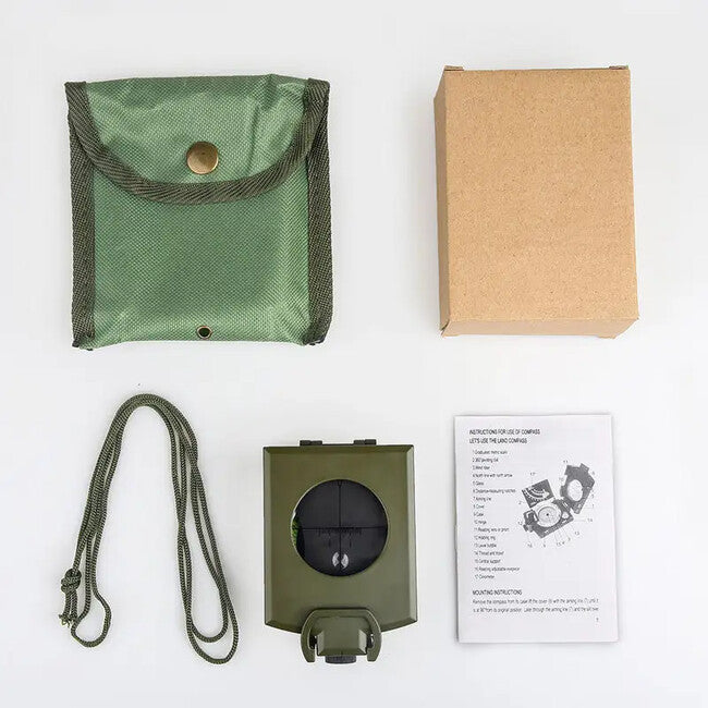 DRAGOWA Tactical Wally Folding Waterproof Metal Compass with Case, Green