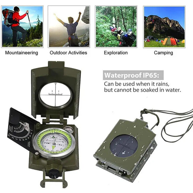 DRAGOWA Tactical Wally Folding Waterproof Metal Compass with Case, Green