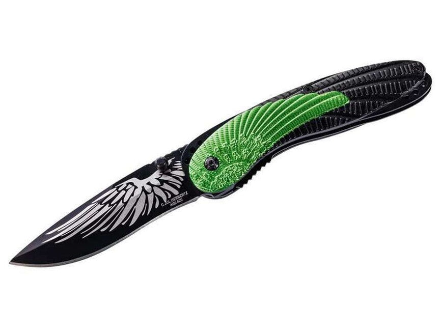 Herbertz 3D-Flügel Einhandtaschenmesser 8,5cm, aluminium, schwarz-grün