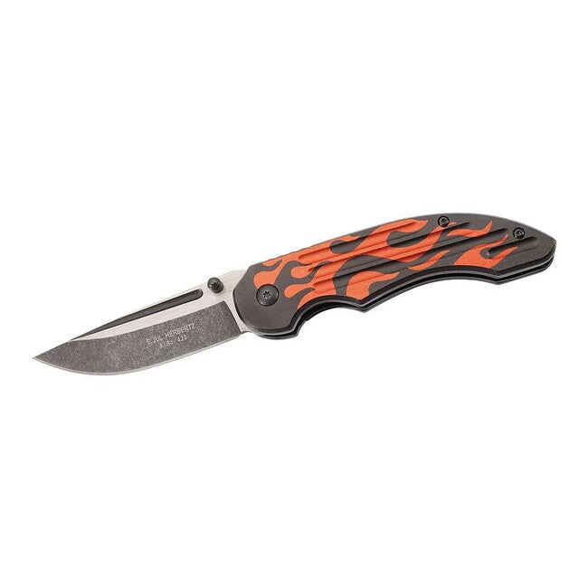 Herbertz Einhandtaschenmesser 8cm, schwarz, Flammenmotiv