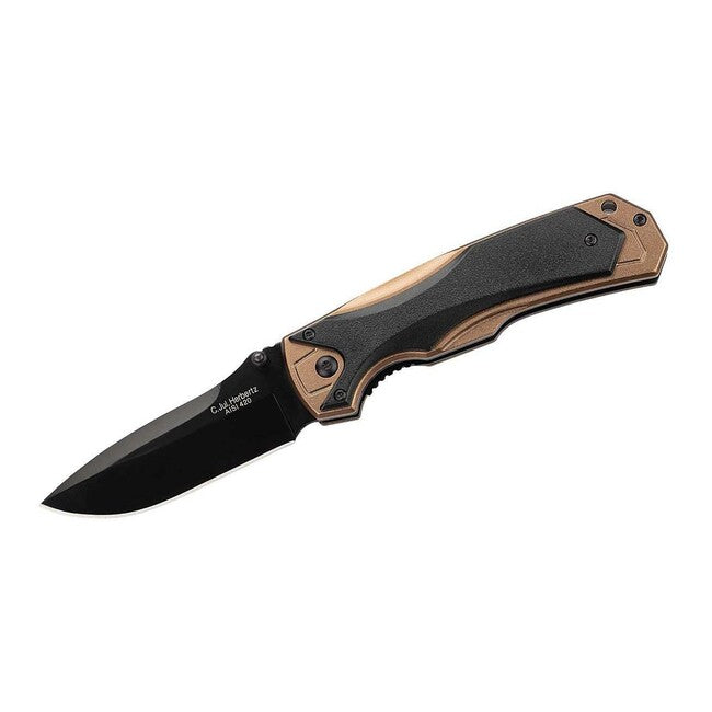 Herbertz Einhandtaschenmesser 9cm, aluminium, schwarz-bronze, holzoptik