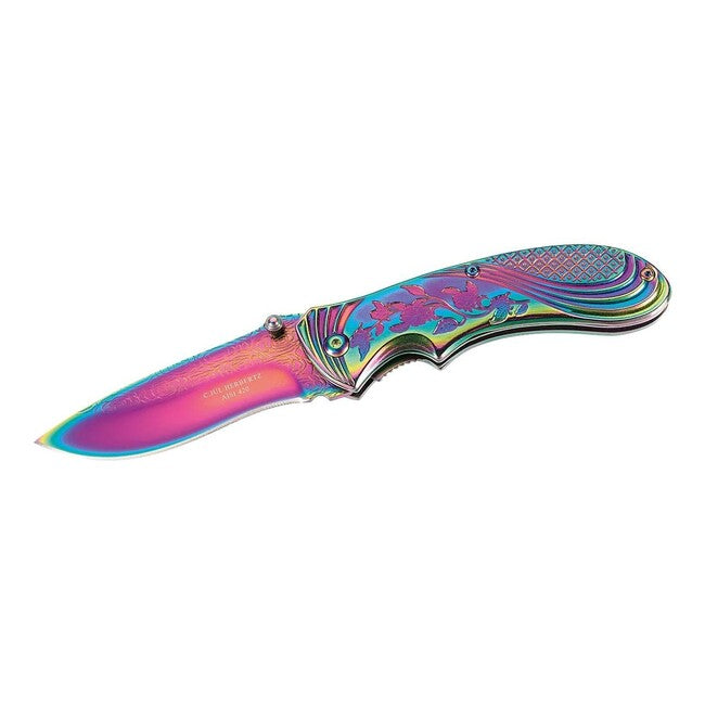 Herbertz Rainbow Einhandtaschenmesser 8cm, Edelstahl mit Titanbeschichtung, schillernd