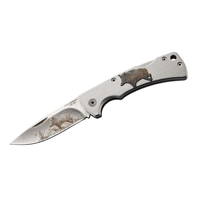Herbertz taschenmesser 6,8cm rostfreier Stahl Wildschweinmotiv