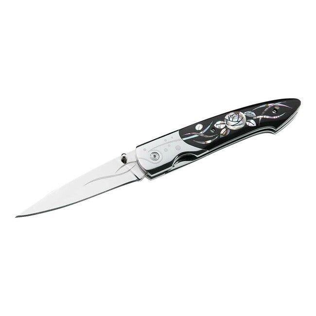Herbertz taschenmesser 7,8 cm, schwarz, Micarta, florales Motiv