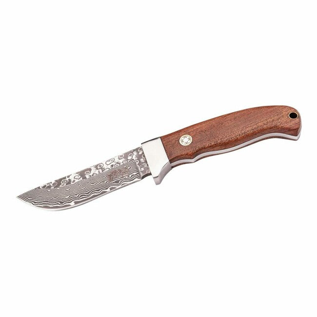 Herbertz Allzweck-Gürtelmesser 9 cm, damast, cocobolo-holz, lederscheide