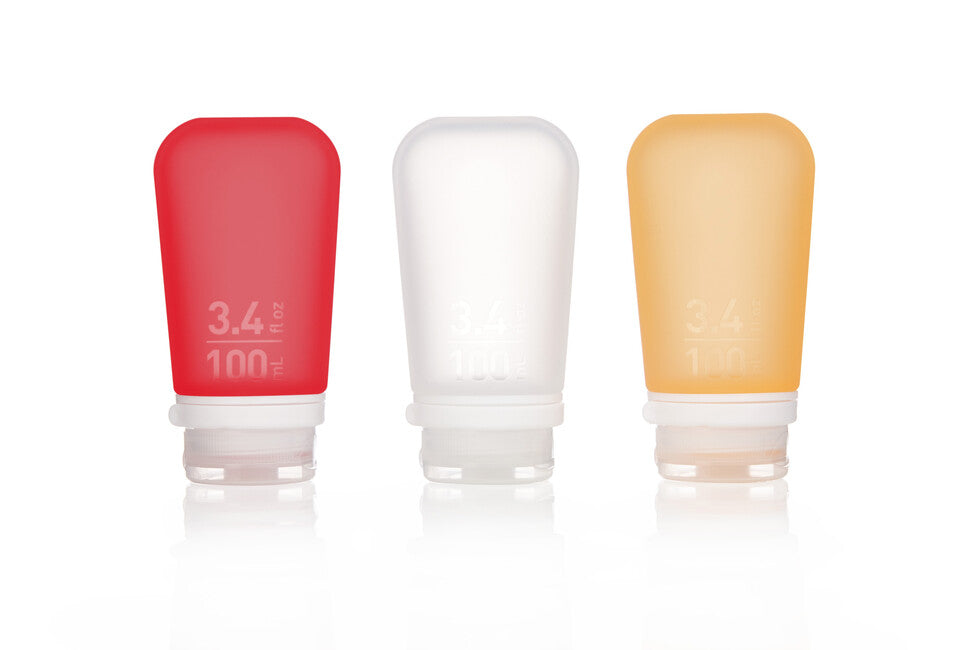 Humangear GoToob+ Silikon-Reiseflasche/Becher Pack 3 100 ml transparent/rot/orange