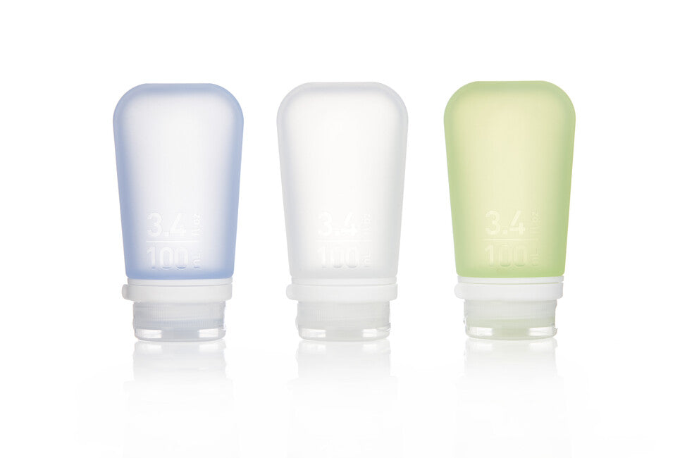 Humangear GoToob+ Silikon-Reiseflasche/Kartusche Pack 3 100 ml transparent/grün/blau