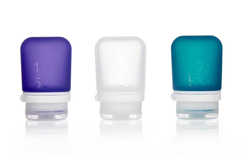 Humangear GoToob+ Silikon-Reiseflasche/Kartusche 3er-Pack 53 ml, transparent/lila/türkis
