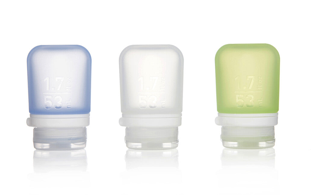 Humangear GoToob+ Silikon-Reiseflasche/Kartusche 3er-Pack 53 ml, transparent/grün/blau