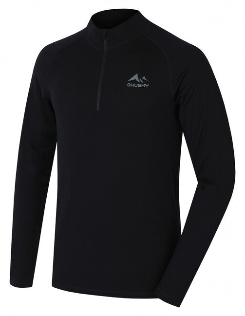 HUSKY Merow Zip herren thermo-shirt mit reißverschluss, schwarz