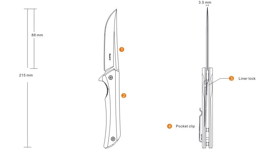 Ruike Hussar P121 messer - schwarz