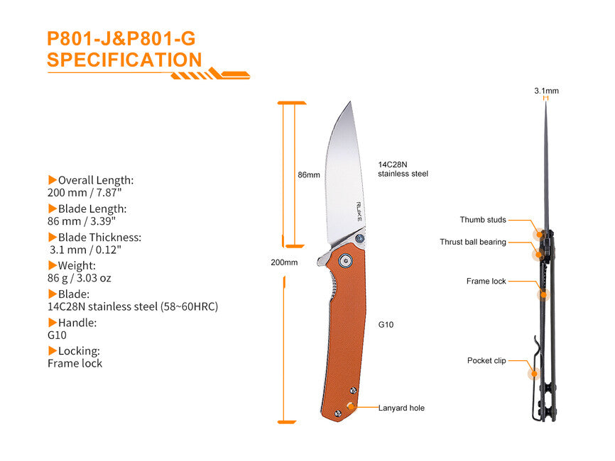 Ruike P801 messer - orange