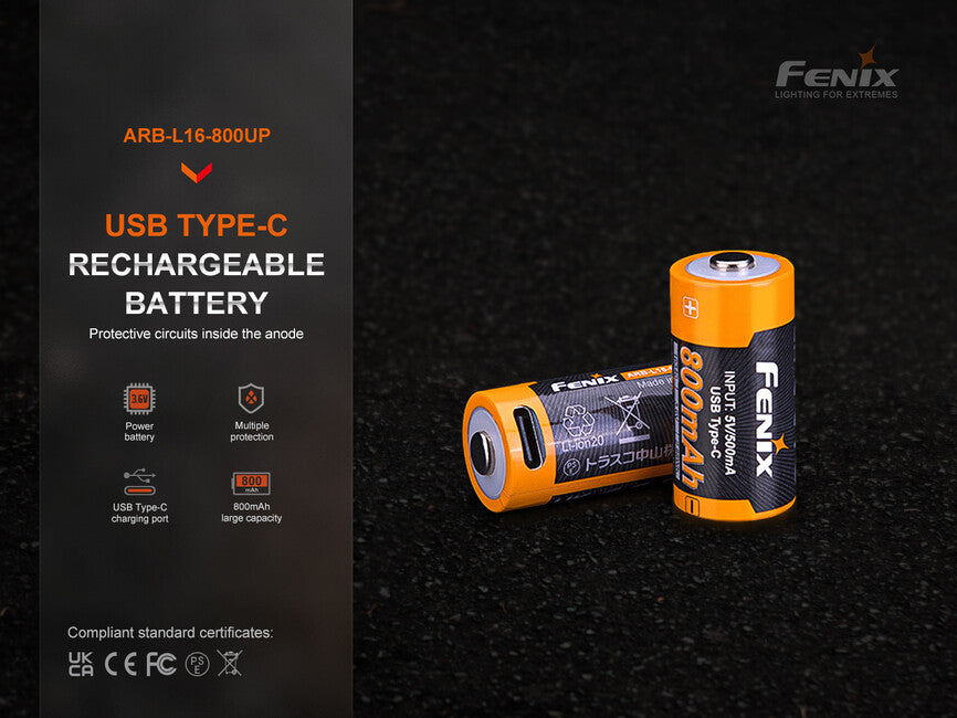 Fenix RCR123A Akku 800 mAh USB-C Li-Ion