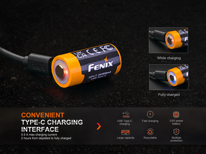 Fenix RCR123A Akku 800 mAh USB-C Li-Ion