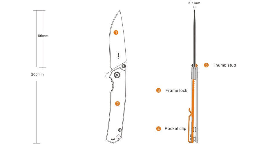 Ruike P801-SF schliessmesser silber