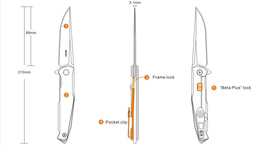 Ruike P108-SF Schliessmesser silber