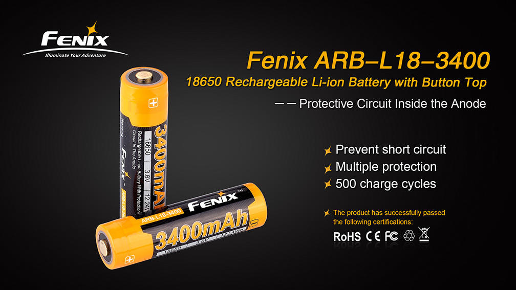 Fenix 18650 wiederaufladbare batterie 3400mAh li-ion