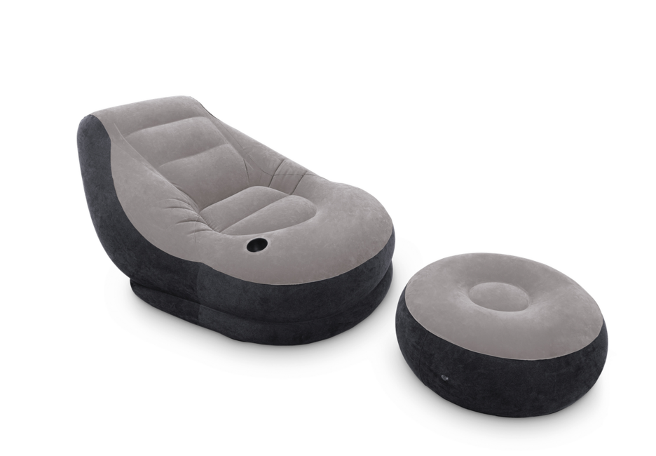 InTex Ultra Lounge Bequemer aufblasbarer Sessel mit Fußstütze