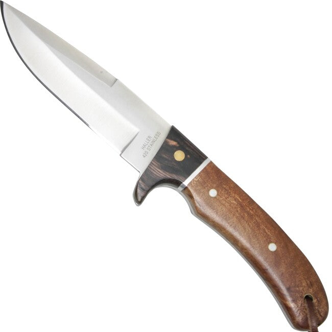 Haller Jagd feststehendes klingenmesser, wurzelholz, lederscheide
