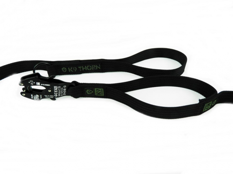 K9 Thorn Doppelgriffleine mit Kong-Frog-Karabiner, schwarz, XL