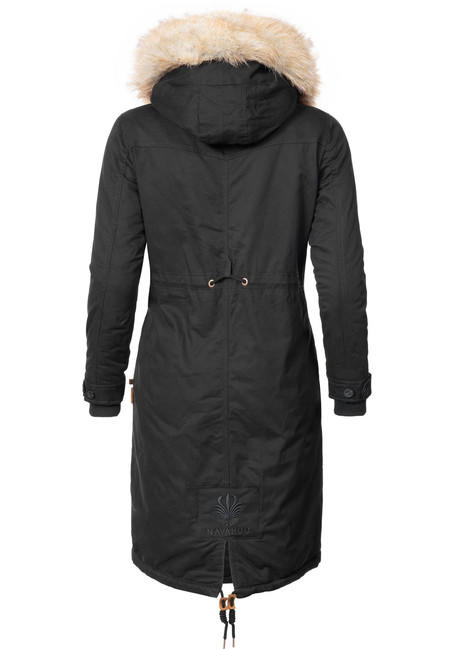 Navahoo KIN-JOO damen Winterjacke mit Kapuze und Fell, schwarz