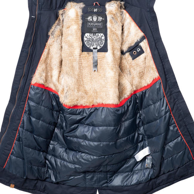 Navahoo KIN-JOO damen Winterjacke mit Kapuze und Fell, Navy